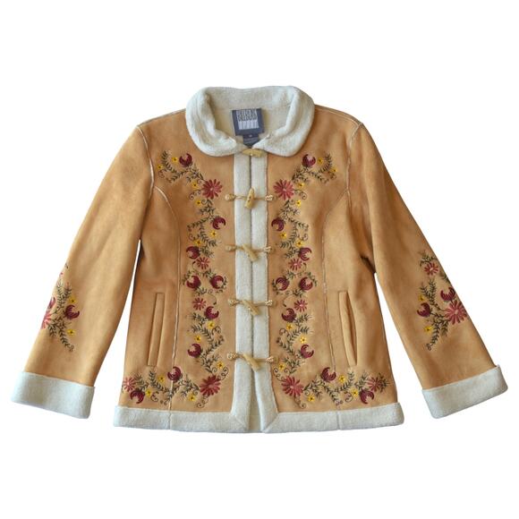 Vintage Bill Blass Embroidered Sherpa Jacket Size Medium | Floral, Warm & Cozy - Picture 1 of 8